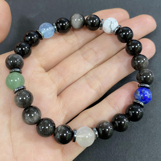 Silver Obsidian Chakra for Protection and Apotropaic Crystal Bracelet