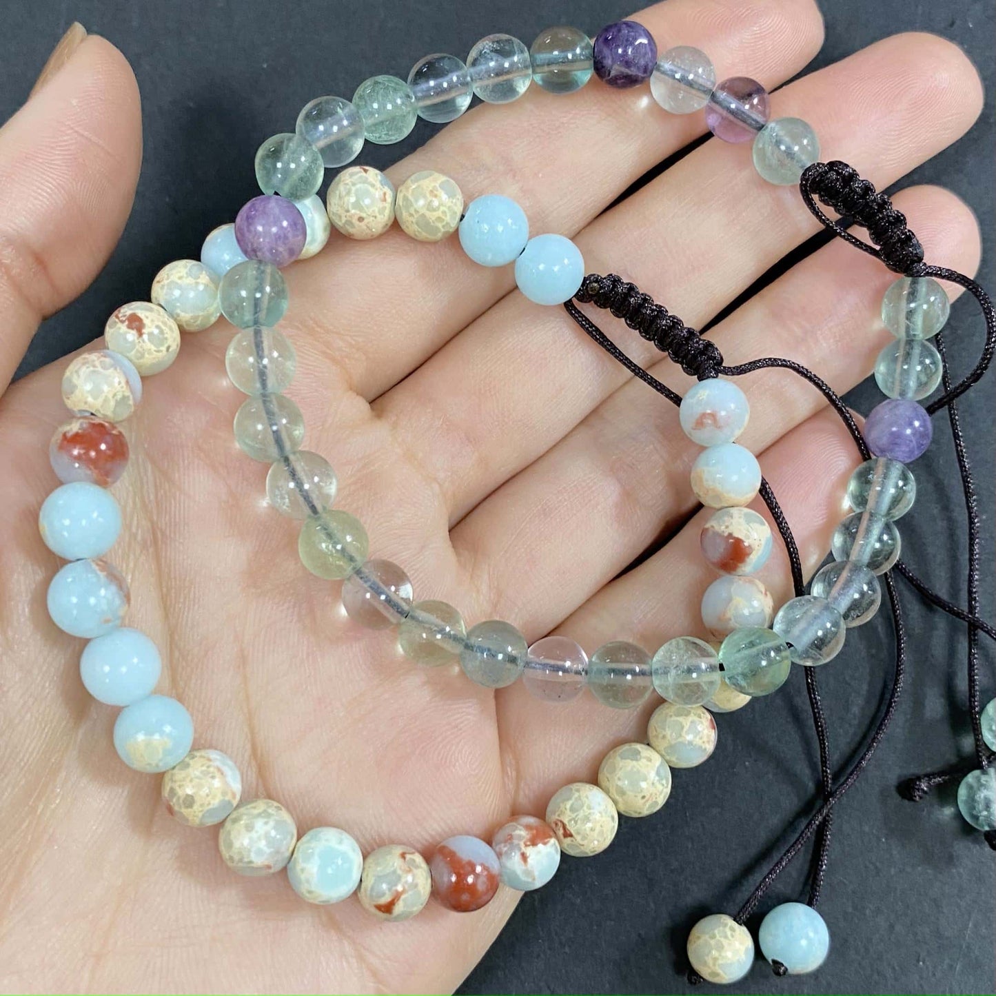 Double Strand Fluorite Help Lower Stress & Anxiety Level Braided Rope Crystal Bracelet
