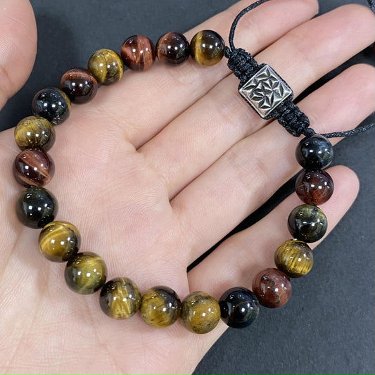 Colorful Tigers Eye Braided Rope Crystal Bracelet for Strenght and Power