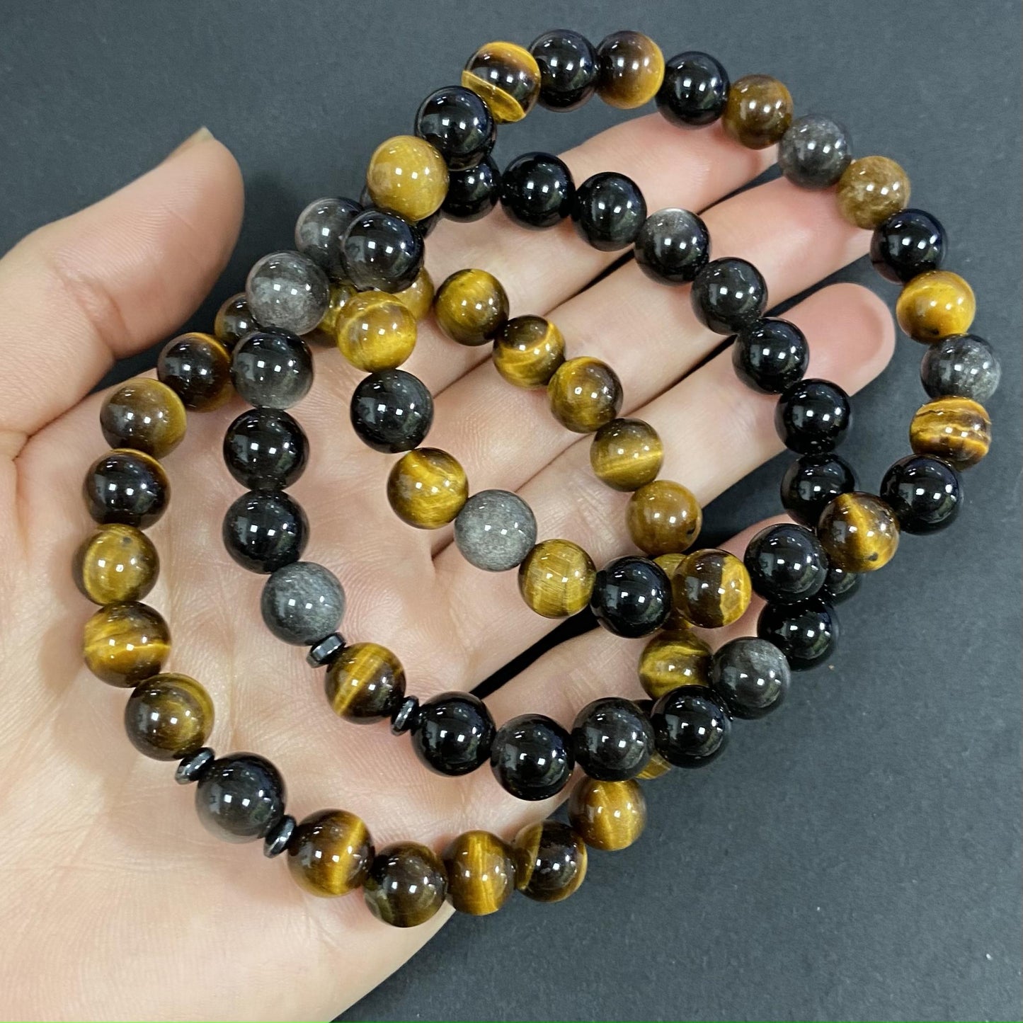 Triple Obsidian with Tigers Eye for Protection and Apotropaic Crystal Bracelet
