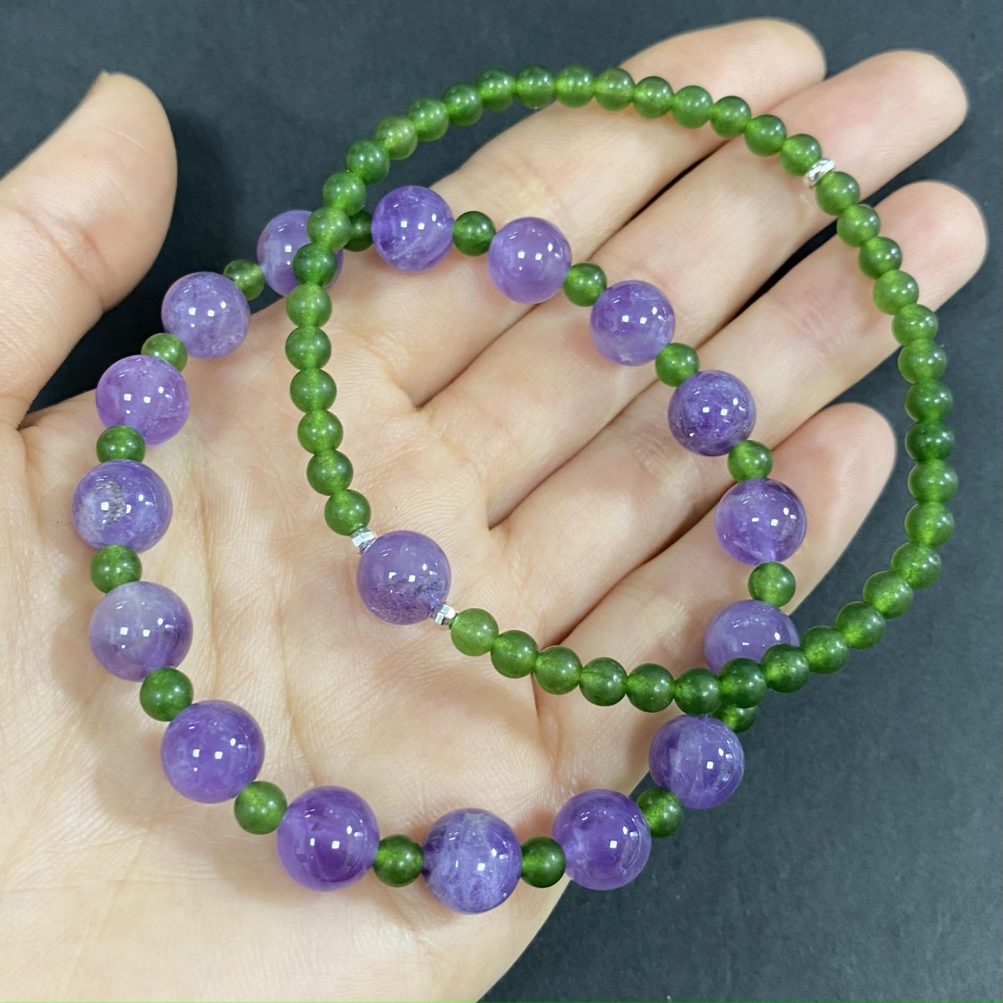 Natural Green Jade with Amethyst to Improve Body and Health Crystal  Bracelet