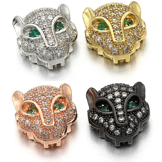 1PCS Brass Cubic Zirconia Leopard Head Beads