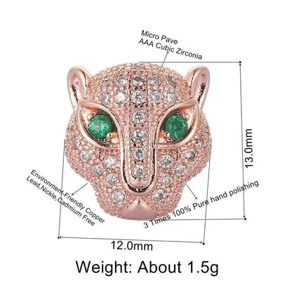 1PCS Brass Cubic Zirconia Leopard Head Beads