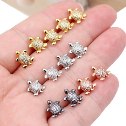 4PCS Brass Cubic Zirconia Turtle Beads