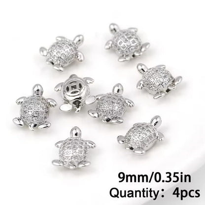 4PCS Brass Cubic Zirconia Turtle Beads