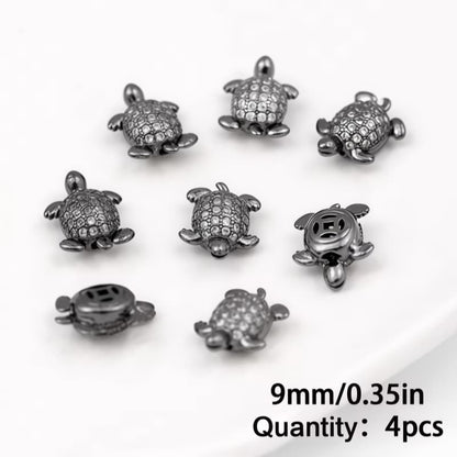 4PCS Brass Cubic Zirconia Turtle Beads