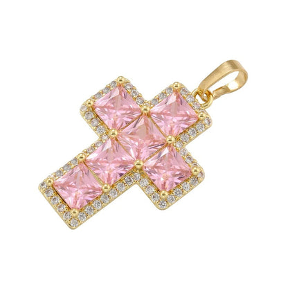 1Pcs Cross Pendants Brass Cubic Zirconia Cross Charms Necklaces
