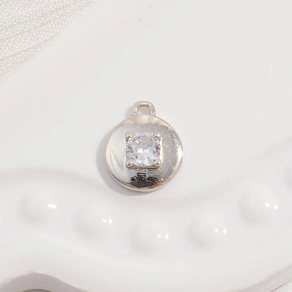 1PCS Sterling Silver Round Micro-Inlaid Zircon Pendant Button Charm