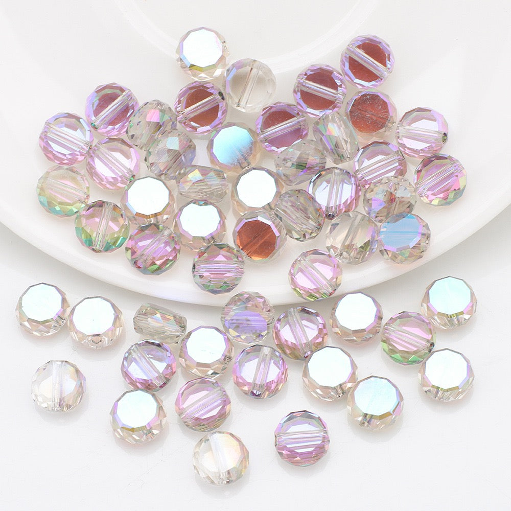 100pcs Electroplated Faceted Flat Rondelle Crystal Beads