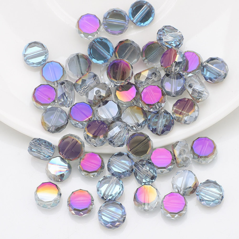 100pcs Electroplated Faceted Flat Rondelle Crystal Beads