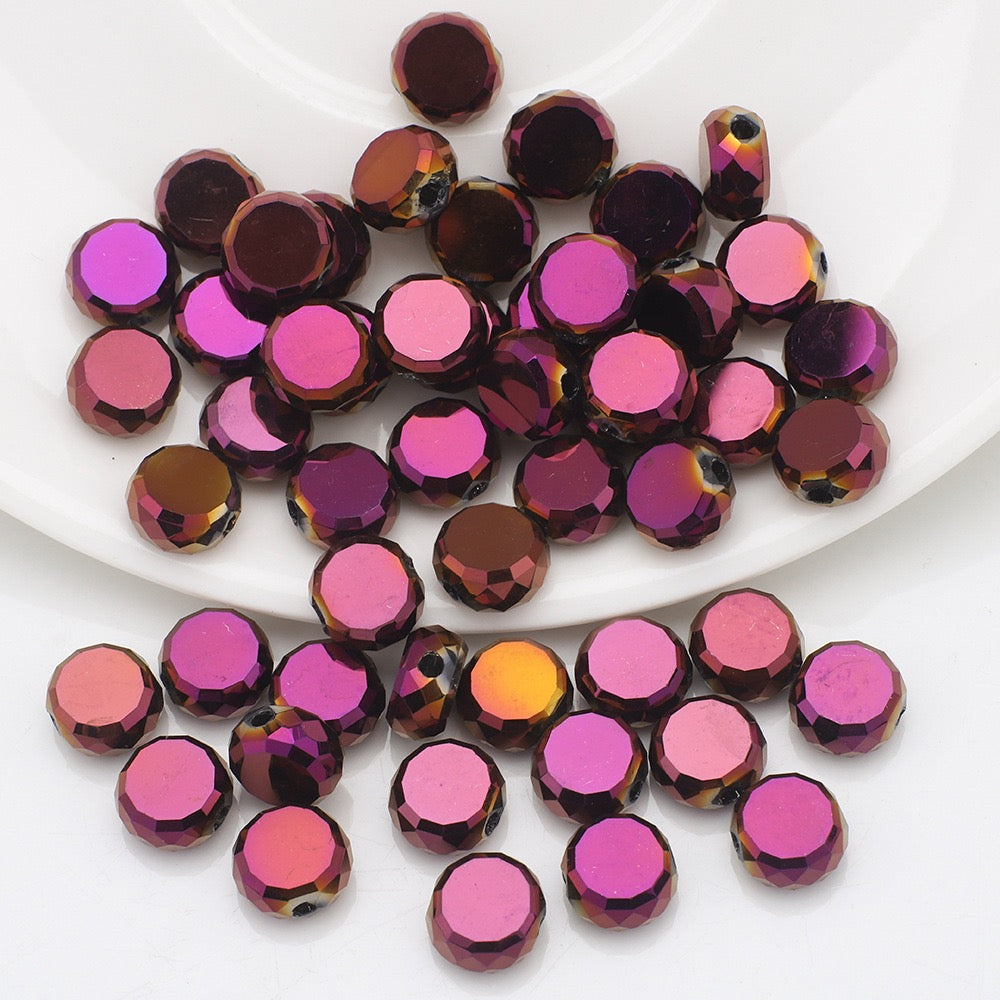 100pcs Electroplated Faceted Flat Rondelle Crystal Beads