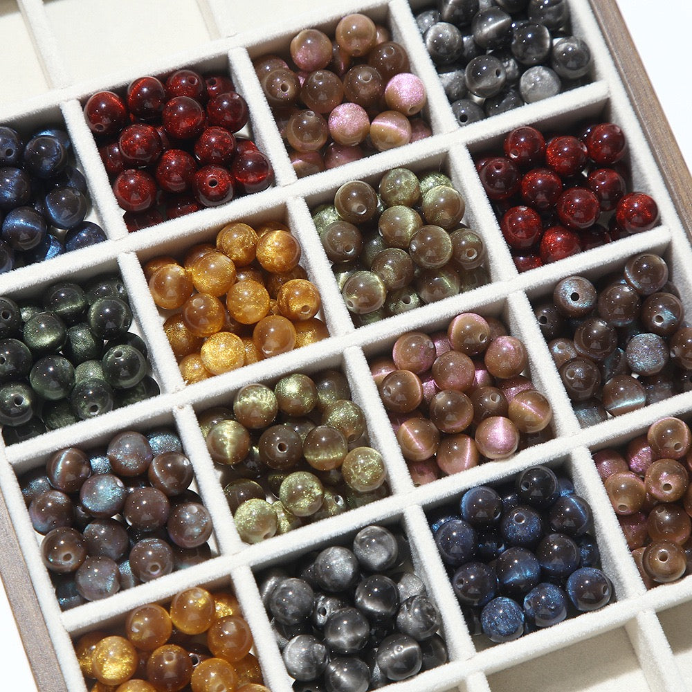 50pcs Shimmer Cat Eye Effect Resin Spacer Beads