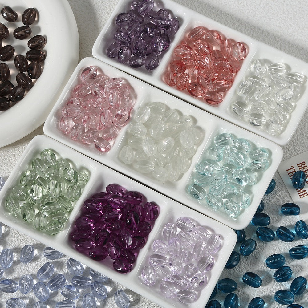 100pcs High‑Transparent Twisted Oval Glass Beads