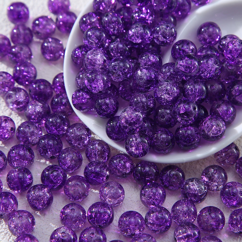 100pcs Crackle Flower Glass Round Loose Beads
