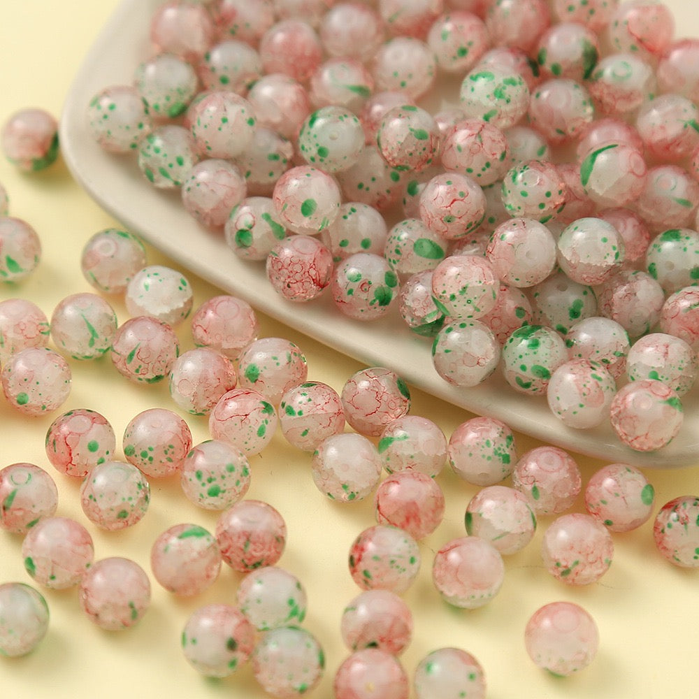 100pcs Colorful Glass Crackle Round Loose Beads
