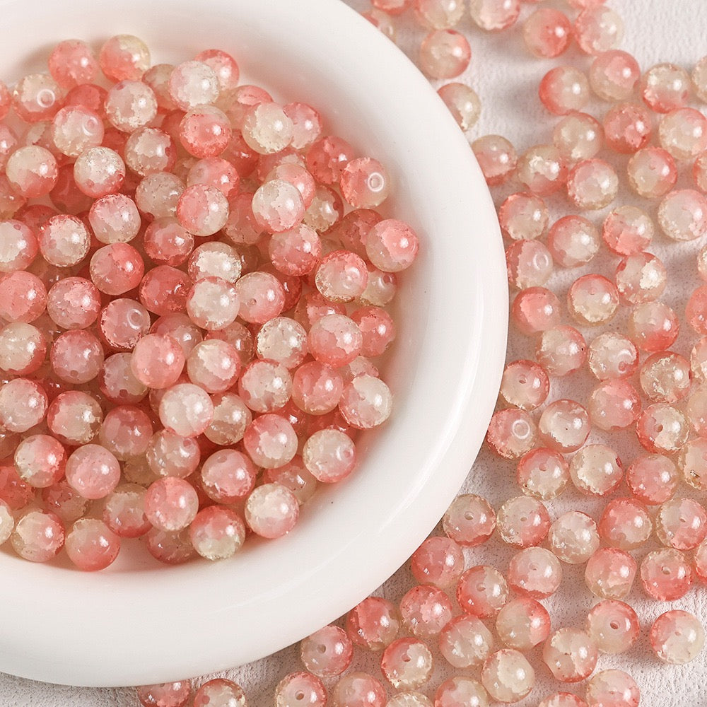 100pcs Colorful Glass Crackle Round Loose Beads