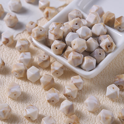 50pcs Vintage Marbled Diamond‑Cut Acrylic Resin Beads