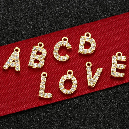 1PCS  Brass Cubic Zirconia 26 Letter Charms Pendants