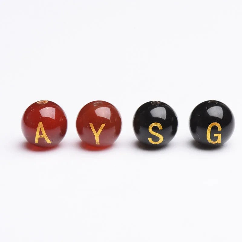 Natural Red Agate Beads - 26 Alphabet Loose Beads for Engraving Customization DIY