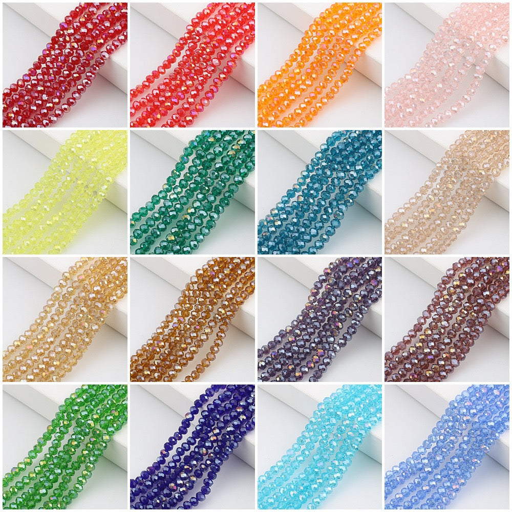 10 Strands Multicolored AB Glass Beads Crystal Faceted Flat Round Beads