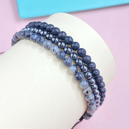 Triple Hematite for Weight Loss Braided Rope Crystal Bracelet