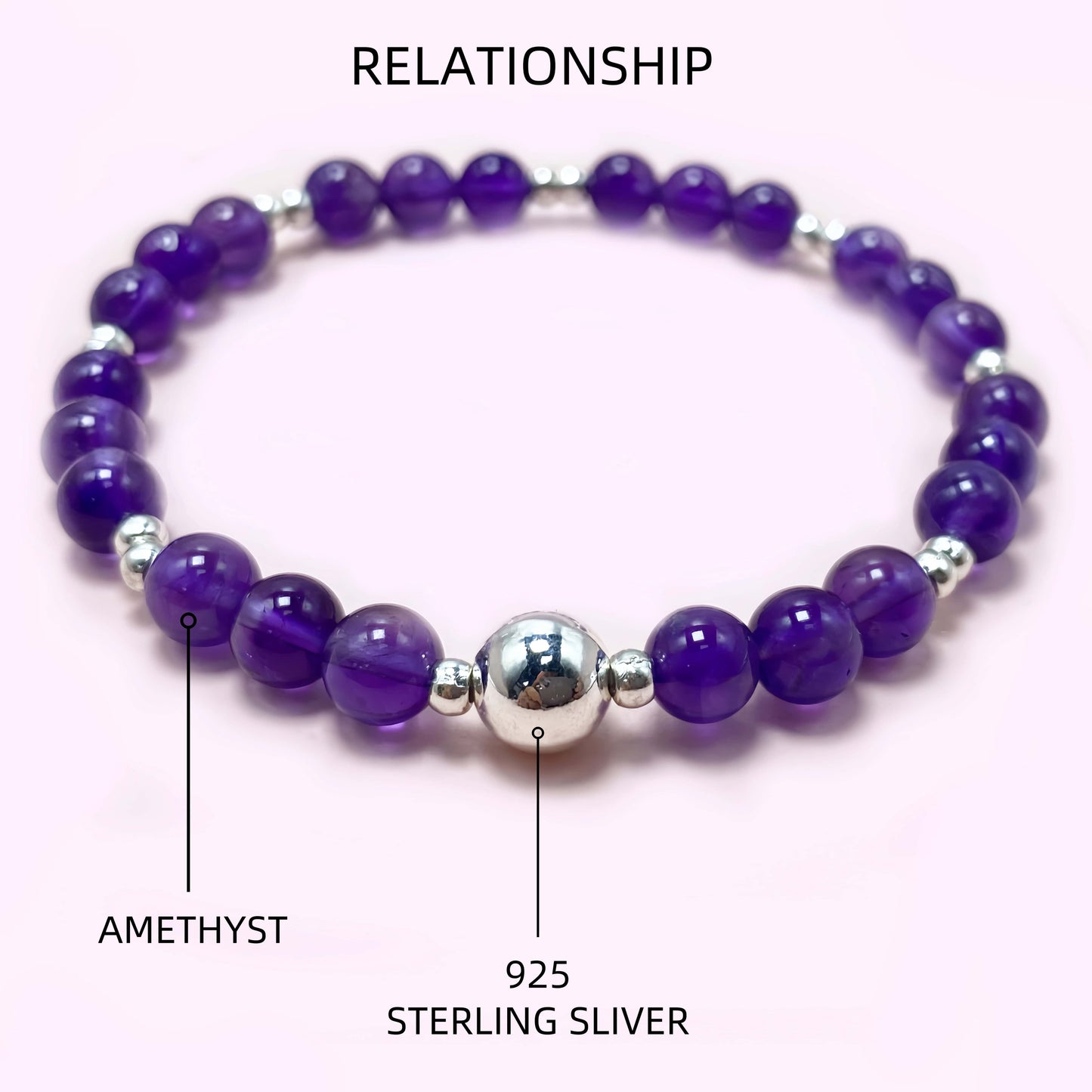 Pure Amethyst Crystal Bracelet for Love and Relationship