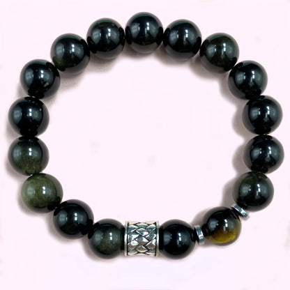 Tigers Eye with Obsidian for Protection and Apotropaic Crystal Bracelet