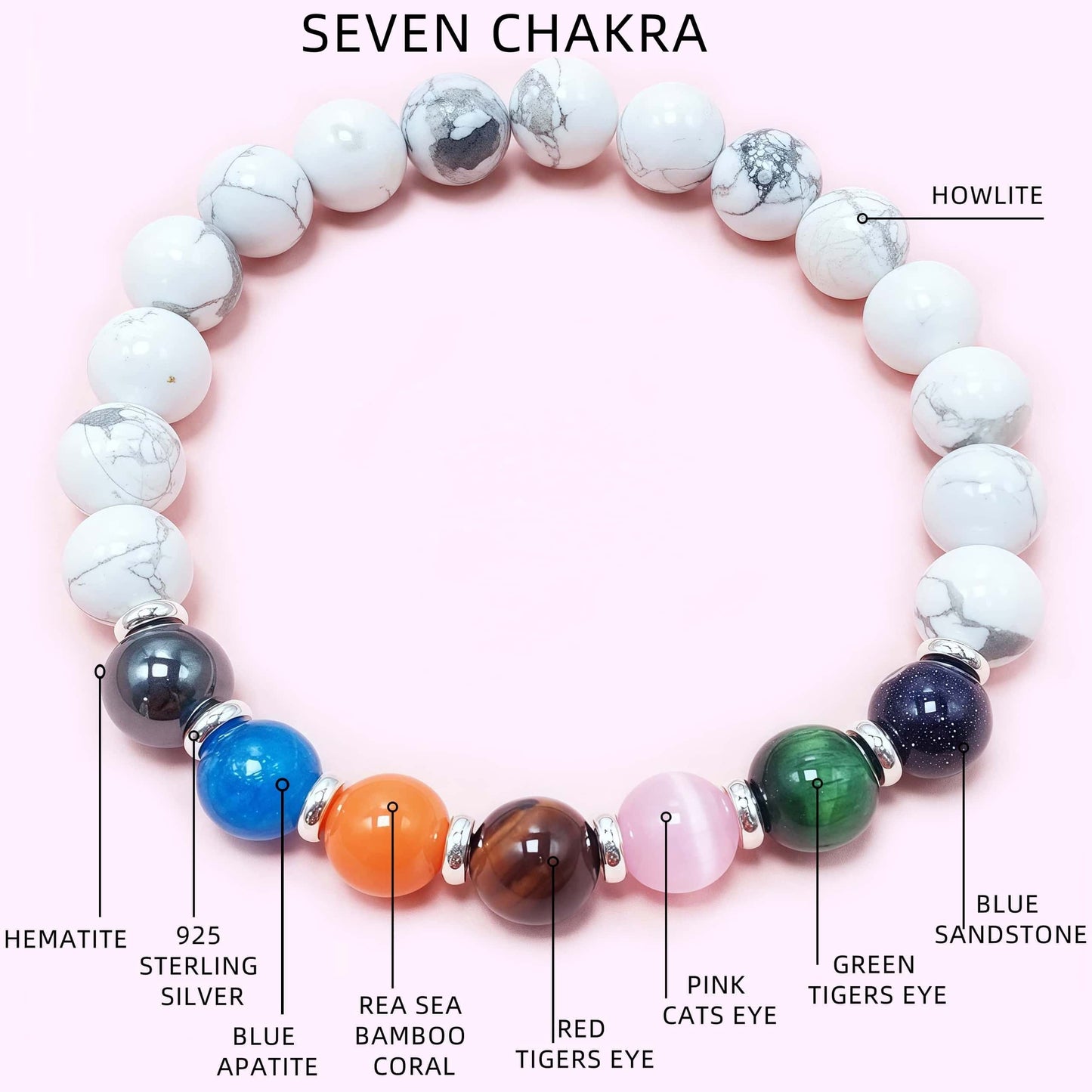 Natural Howlite Seven Chakra Crystal Bracelet