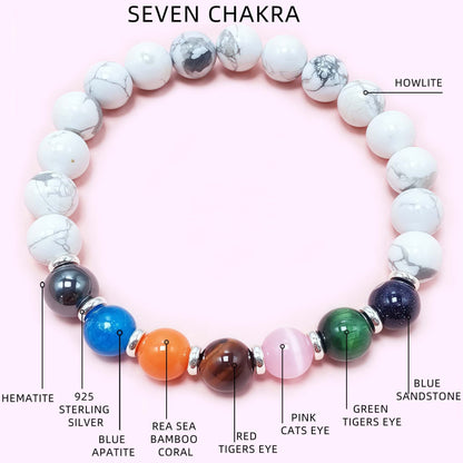Natural Howlite Seven Chakra Crystal Bracelet