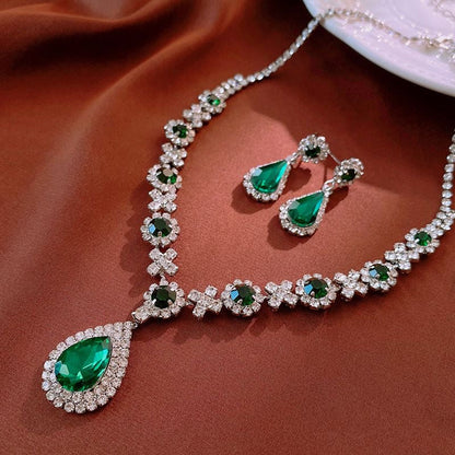 Stunning Jade Diamond Jewelry Set with Necklace, Earrings, Ring and Luxury Gift Box