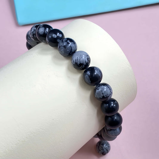 Snow Flake Obsidian with Tigers Eye for Protection and Apotropaic Crystal Bracelet