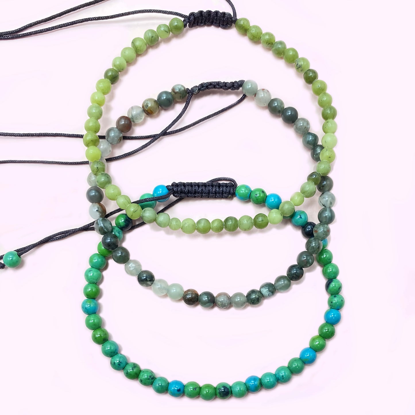 Triple Strand Green Jade to Improve Body and Health Briaded Rope Crystal Bracelet