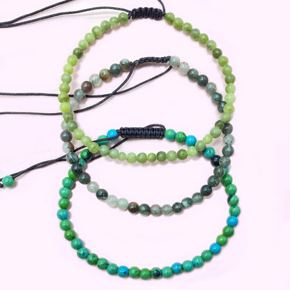 Triple Strand Green Jade to Improve Body and Health Briaded Rope Crystal Bracelet
