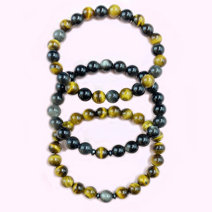 Triple Obsidian with Tigers Eye for Protection and Apotropaic Crystal Bracelet