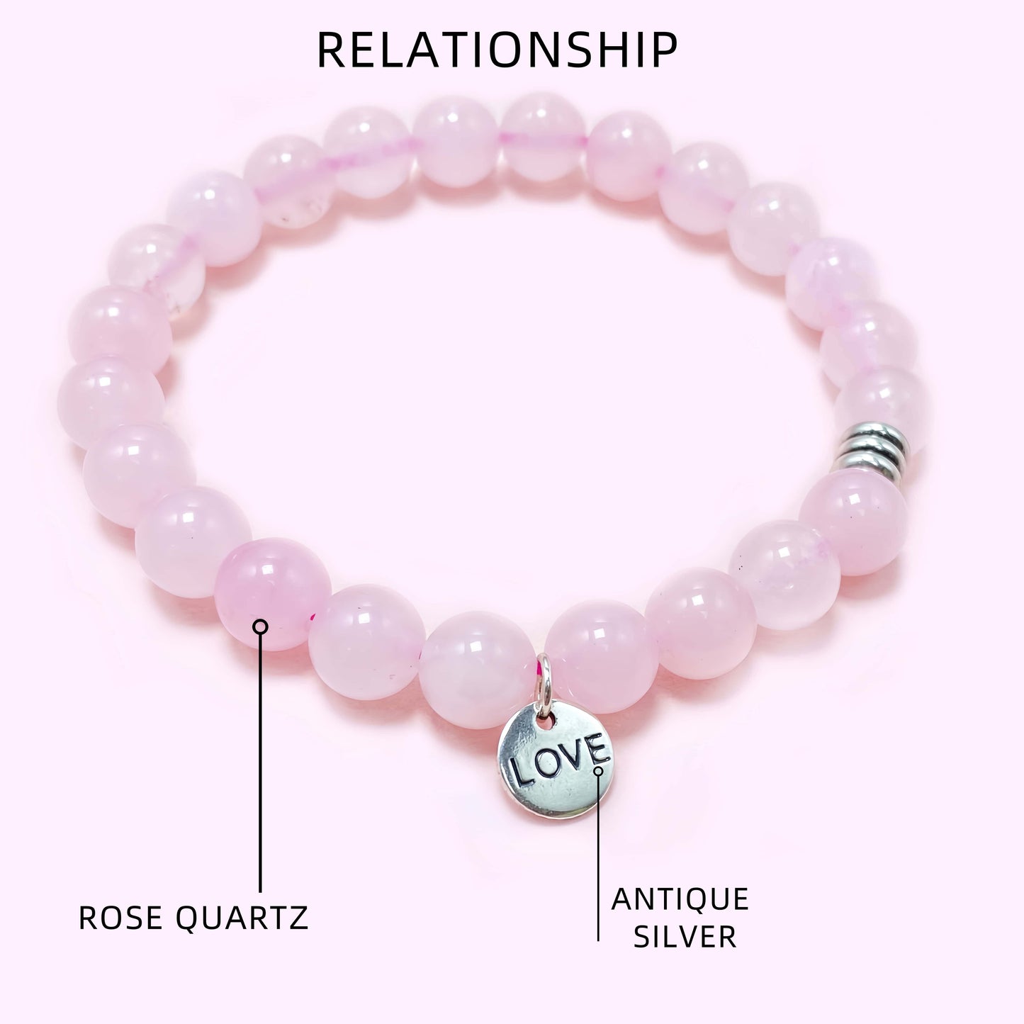 Natural Pink Rose Quartz Crystal Bracelet for Love and Relationship