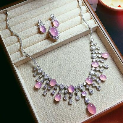 Stunning Jade Diamond Jewelry Set with Necklace, Earrings, Ring and Luxury Gift Box