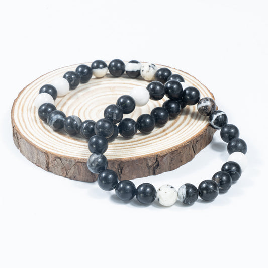 8mm Natural Black and White Zebra Jasper Bracelet Wholesale