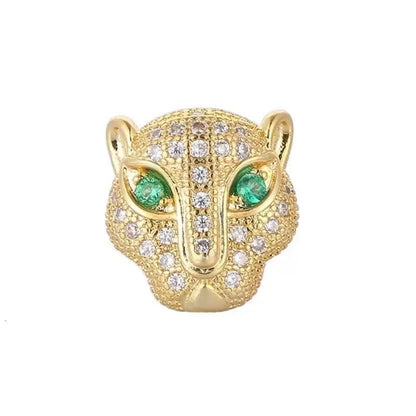 1PCS Brass Cubic Zirconia Leopard Head Beads