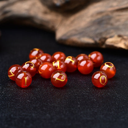 Natural Red Agate Beads - 26 Alphabet Loose Beads for Engraving Customization DIY
