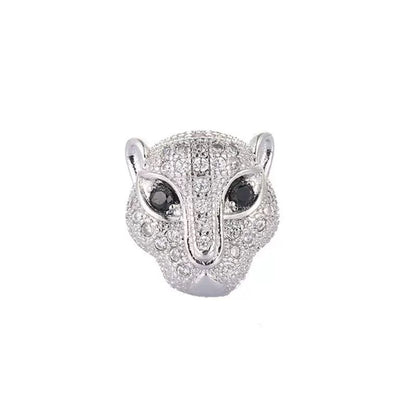 1PCS Brass Cubic Zirconia Leopard Head Beads