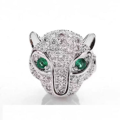 1PCS Brass Cubic Zirconia Leopard Head Beads