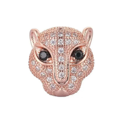 1PCS Brass Cubic Zirconia Leopard Head Beads