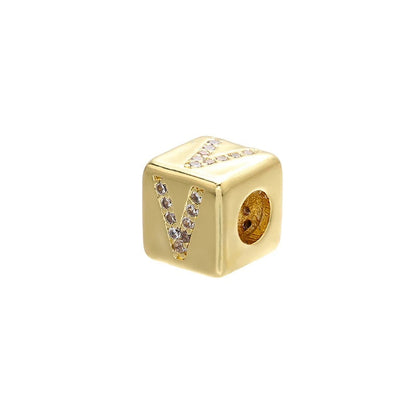 1PCS Gold Color 8x8mm Square A-Z Letter Beads