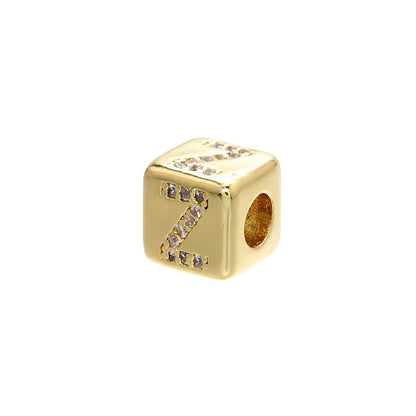 1PCS Gold Color 8x8mm Square A-Z Letter Beads