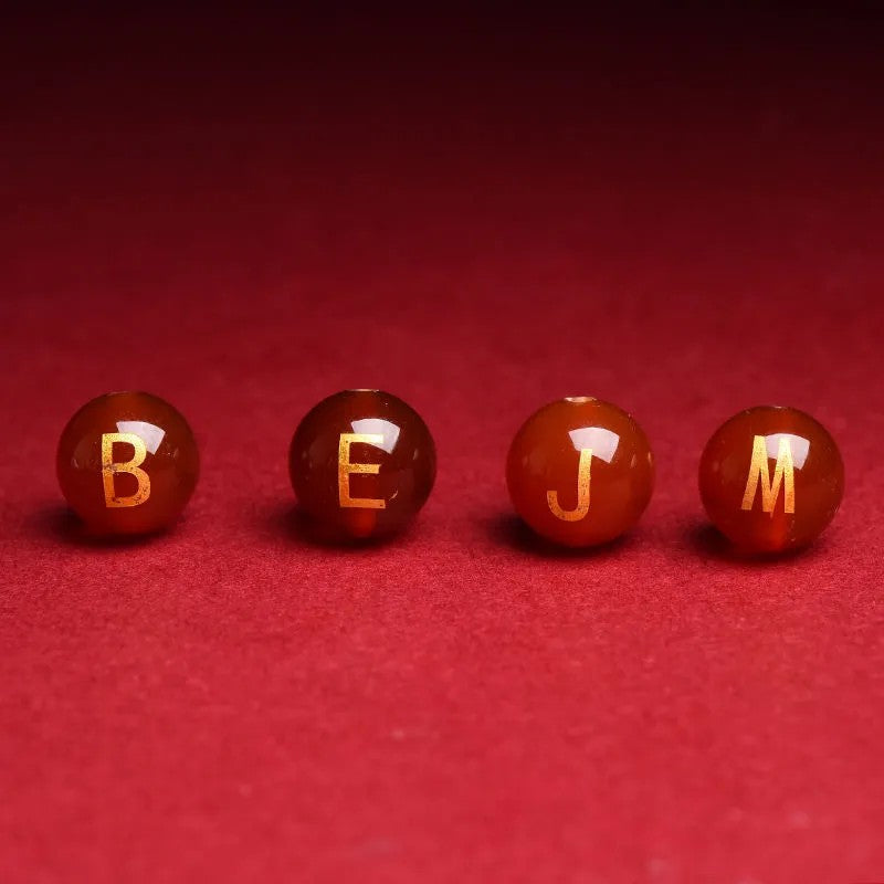 Natural Red Agate Beads - 26 Alphabet Loose Beads for Engraving Customization DIY