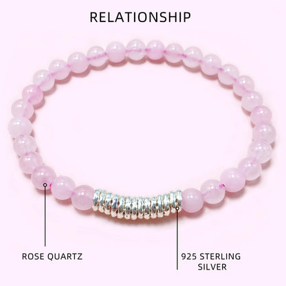 Sterling Silver Pink Rose Quartz Crystal Bracelet for Love and Relationship