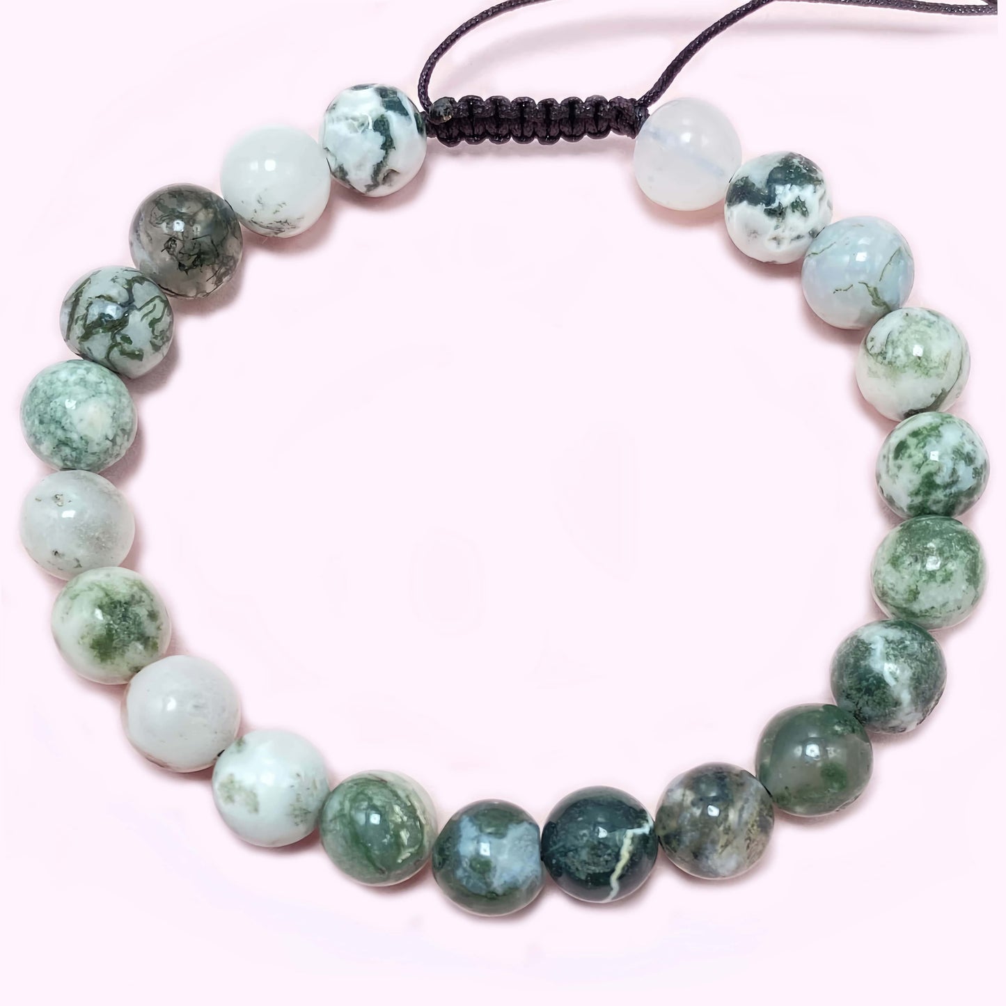 Moss Agate to Help Lower Stress & Anxiety Level Braided Rope Crystal Bracelet