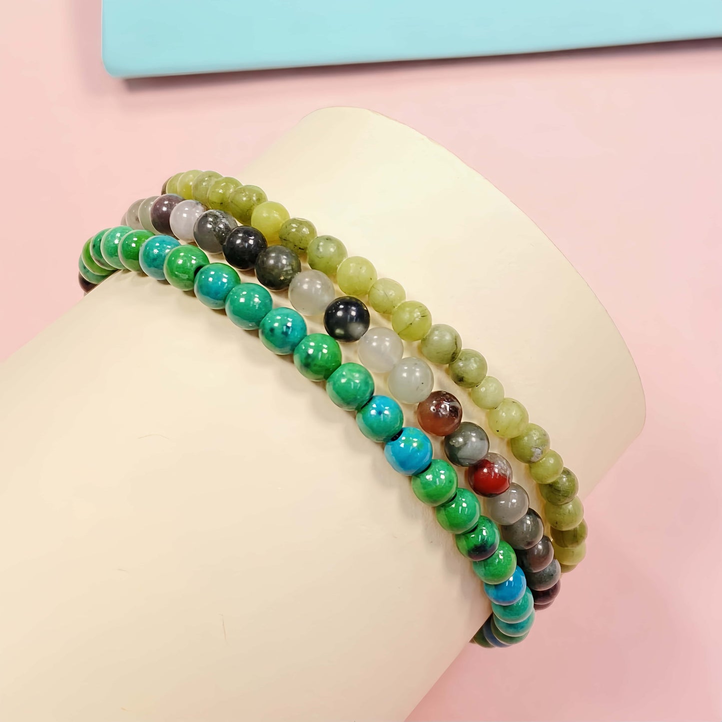 Triple Strand Green Jade to Improve Body and Health Briaded Rope Crystal Bracelet