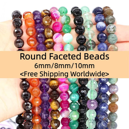 Round Faceted Beads Crystal/Quartz/Jasper/Agate 6mm 8mm 10mm