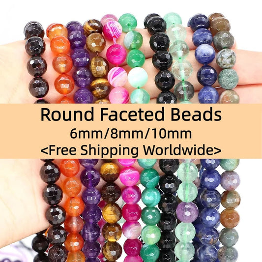 Round Faceted Beads Crystal/Quartz/Jasper/Agate 6mm 8mm 10mm